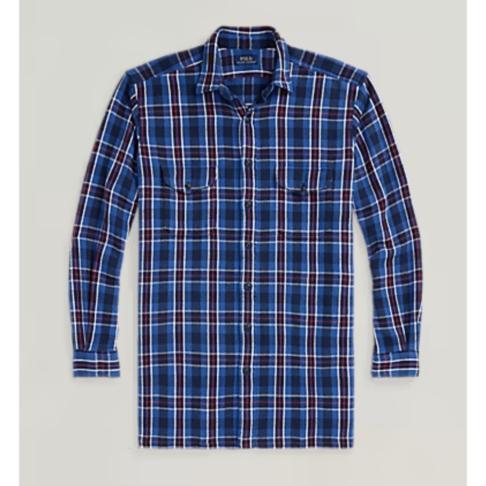 NWT Polo Ralph Lauren Plaid Flannel Workshirt Men Size 4XB Blue Peppy Cotton